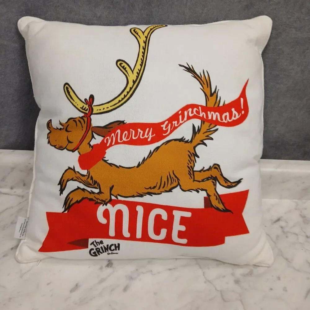 Dr. Seuss Grinch Pillow naughty & nice Christmas pillow White